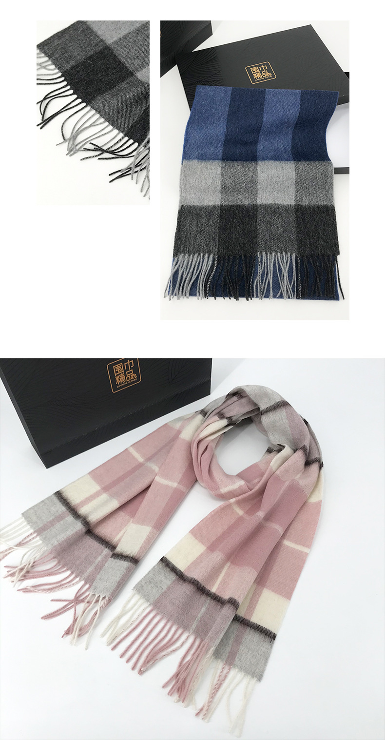 New checkered wool scarf for women, a high-end and fashionable look for autumn and winter. Thickened and warm tassel long scarves for couples, wholesale pic 12