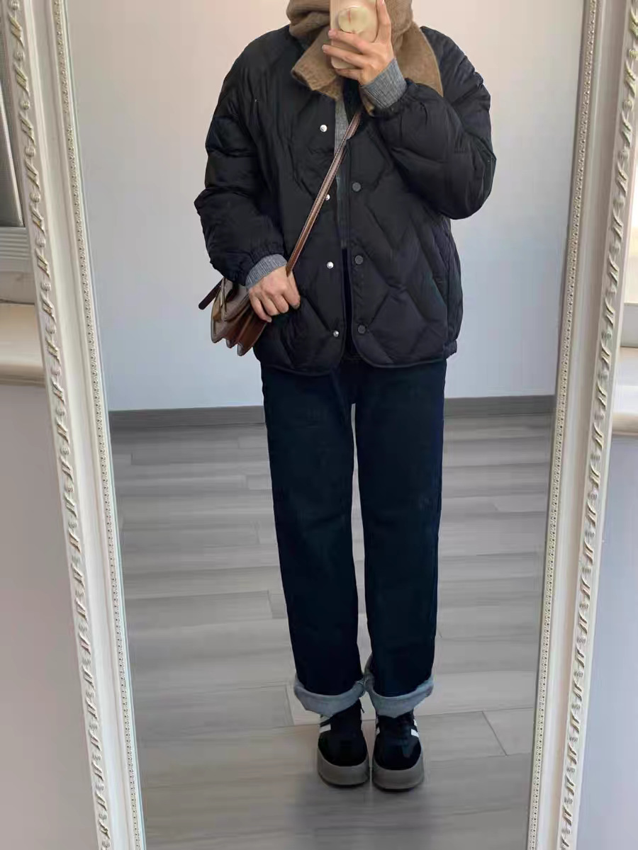 2025秋冬短款菱格圆无领轻薄羽绒服女士内胆白色鸭绒时尚休闲外套详情30