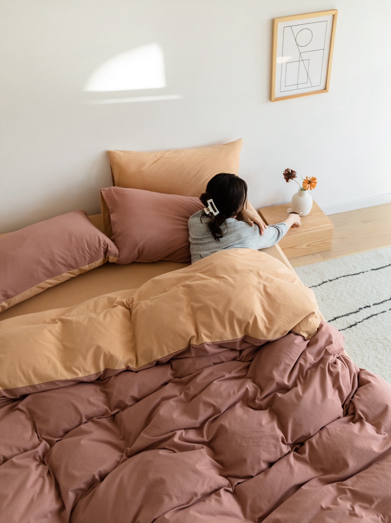 ins Japanese-style solid color all-cotton knitted cotton four-piece set, skin-friendly nude sleeping plain double-layer Indian cotton bed sheet pic 128