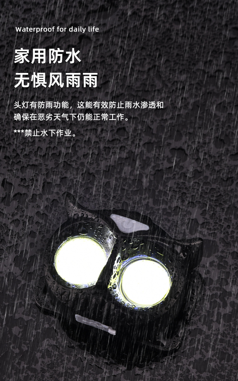 Best-selling induction owl headlamp, high-intensity LED mini portable outdoor camping fishing headlamp, COB warning headlamp pic 17