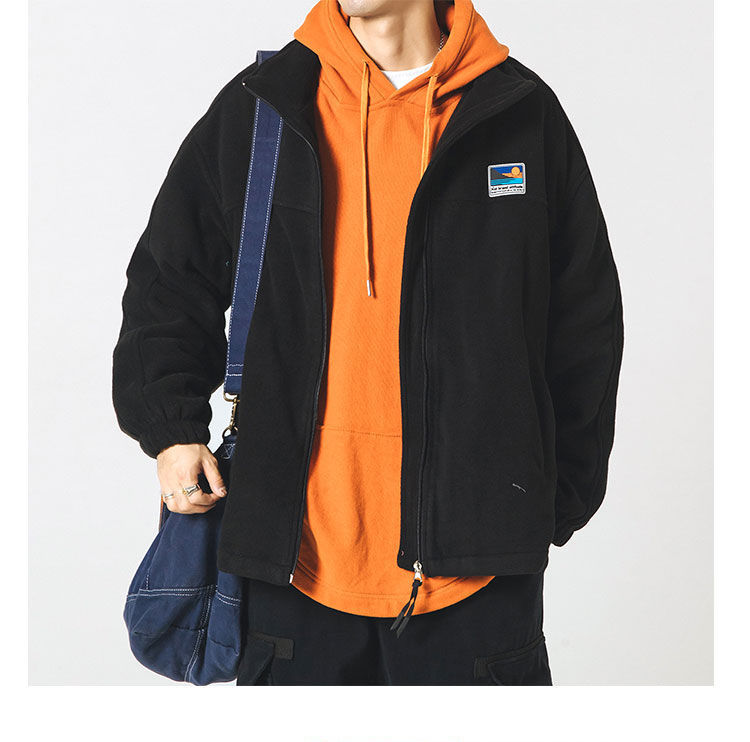 日系羊羔毛外套抓绒卫衣男款秋冬情侣立领摇粒绒学生外穿休闲夹克详情13