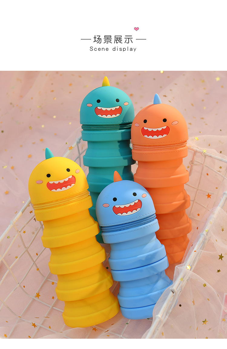 European and American silicone pen case, extendable pen holder with zipper, large-capacity learning supplies and stationery storage box, silicone products pic 6