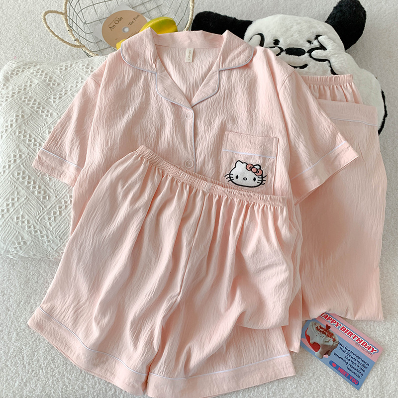 三件套-夏季新款女睡衣云朵棉短袖长裤甜美卡通家居服套装直播款详情33