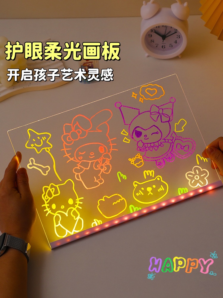 跨境可擦写DIY发光画板儿童涂鸦板广告牌亚克力留言板摆摊荧光板详情2