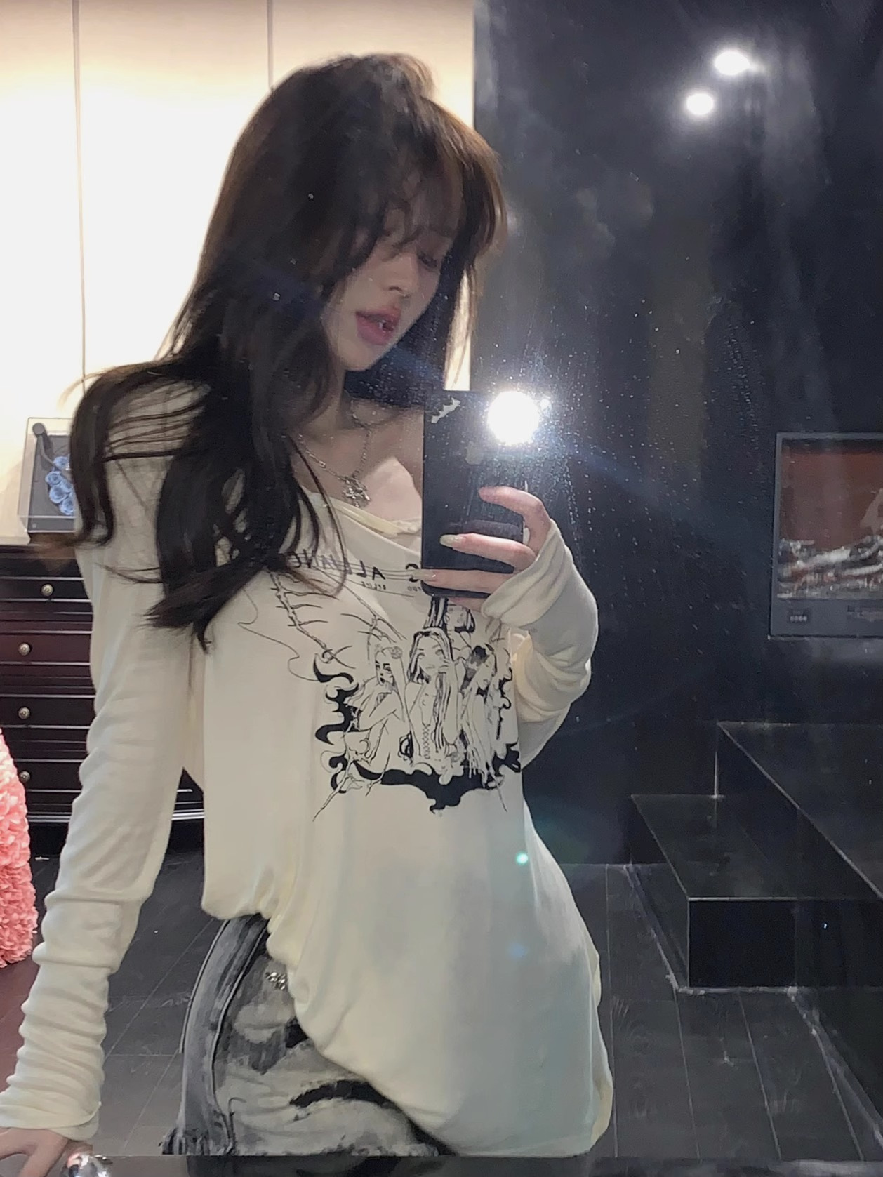 卡通印花长袖T恤女春秋新款薄款防晒罩衫小众宽松复古设计感上衣详情3