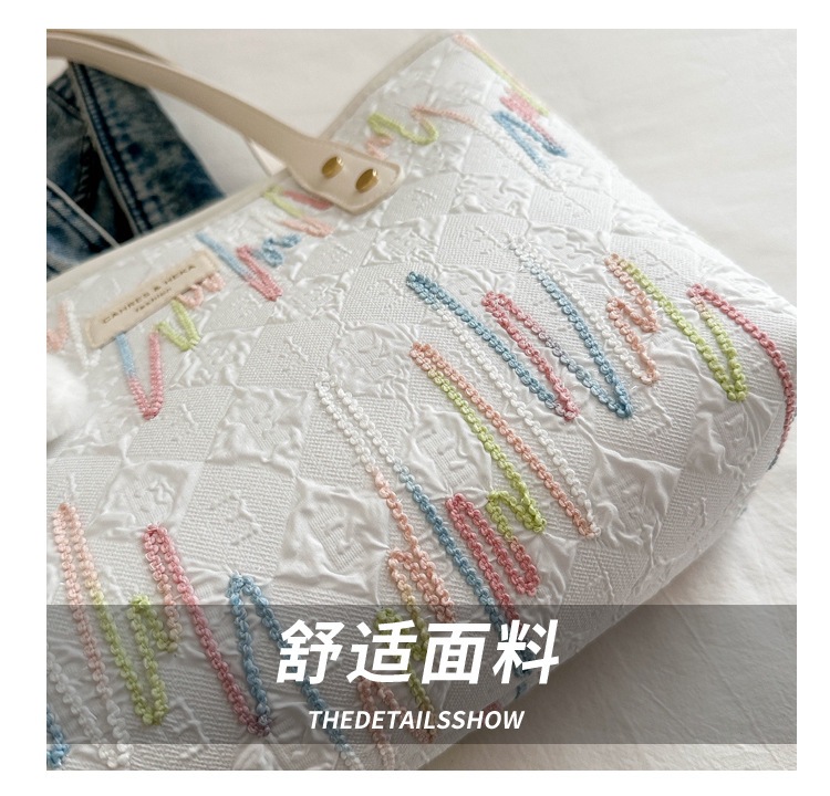 学生上课布袋包包女2024新款单肩腋下包条纹大容量通勤休闲托特包详情7