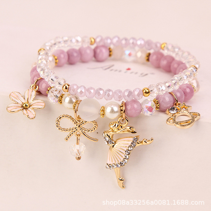 Korean-style fresh and clean crystal bracelet for girls, simple student forest-themed best friend beaded bracelet, bracelet ring, flower pendant bracelet pic 3