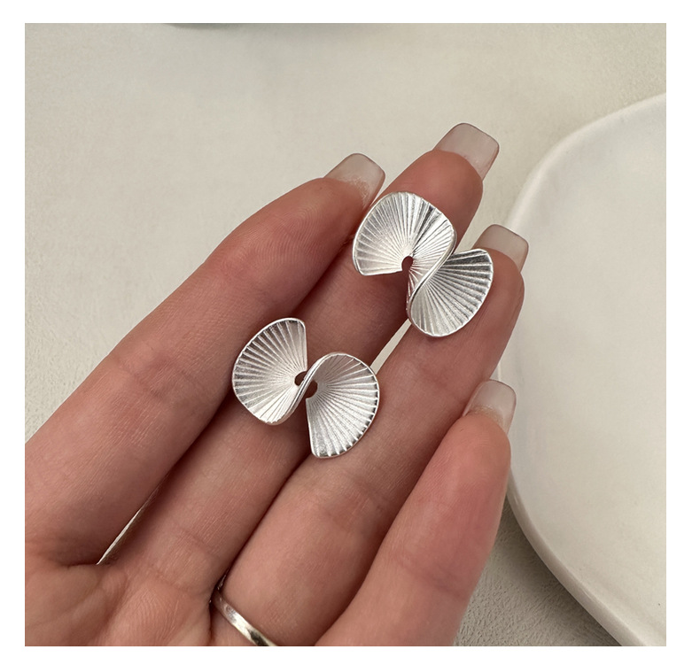 S925 sterling silver Korean version niche design fan-shaped stud earrings, a matte retro earring accessory with a Korean fashionable feel pic 13