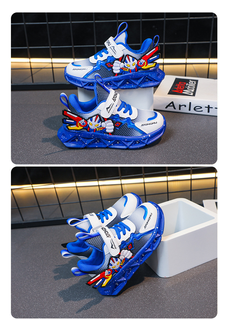 批发带灯儿童运动鞋男2025春秋新款皮面防水男童鞋中小童跑步鞋详情15