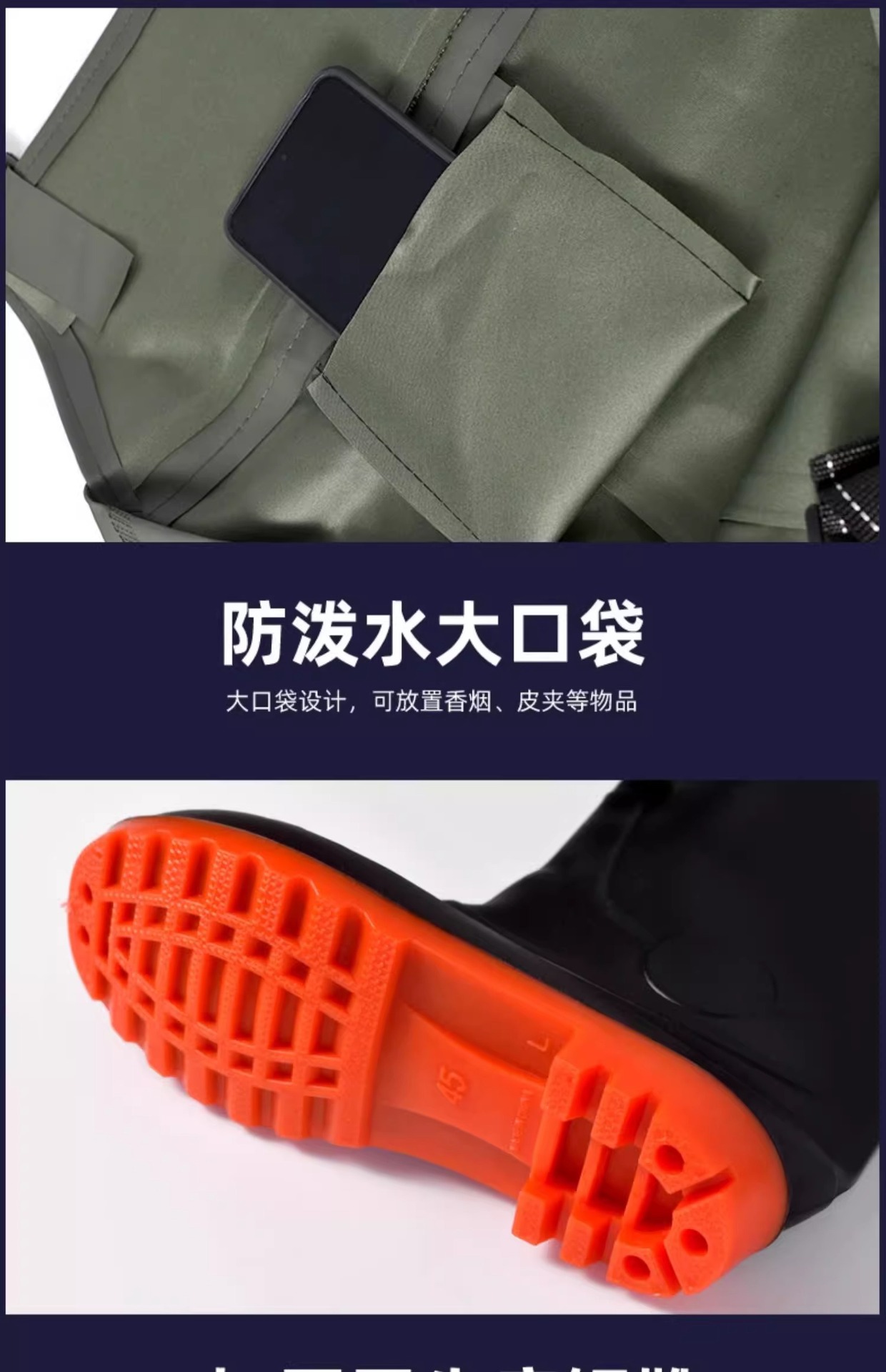 下水裤半身加厚抓鱼赶海裤防水衣服雨裤雨鞋男连体水库钓鱼服批发详情15