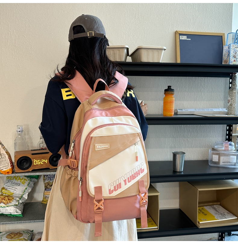 批发跨境双肩包韩版百搭书包撞色大学生高中大容量短途旅行背包详情19