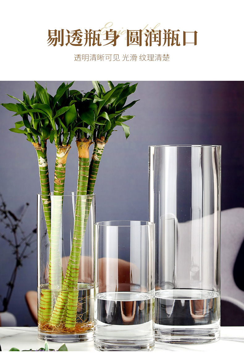 简约透明直筒桌面玻璃花瓶北欧大号插花落地花瓶新款客厅摆件花瓶详情14