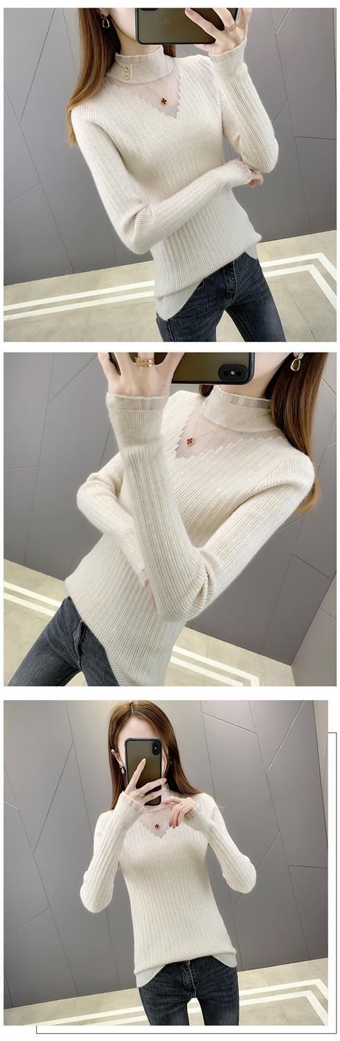 A new, stylish long-sleeved sweater for women in autumn and winter, with a fitted lace knitted top and base layer pic 10
