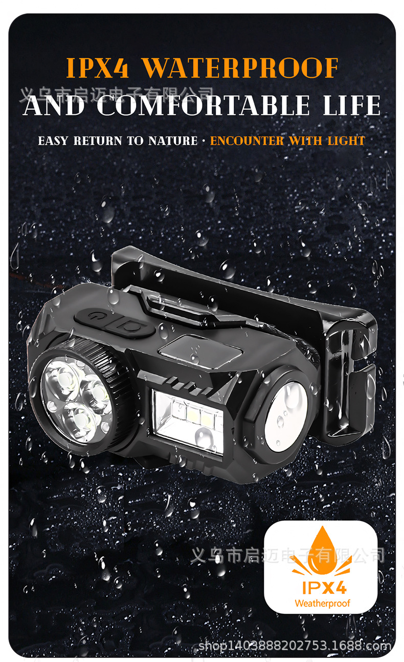 跨境新款多光源LED感应头灯头戴式跑步灯内置电池数显屏磁吸设计夜跑照明详情11