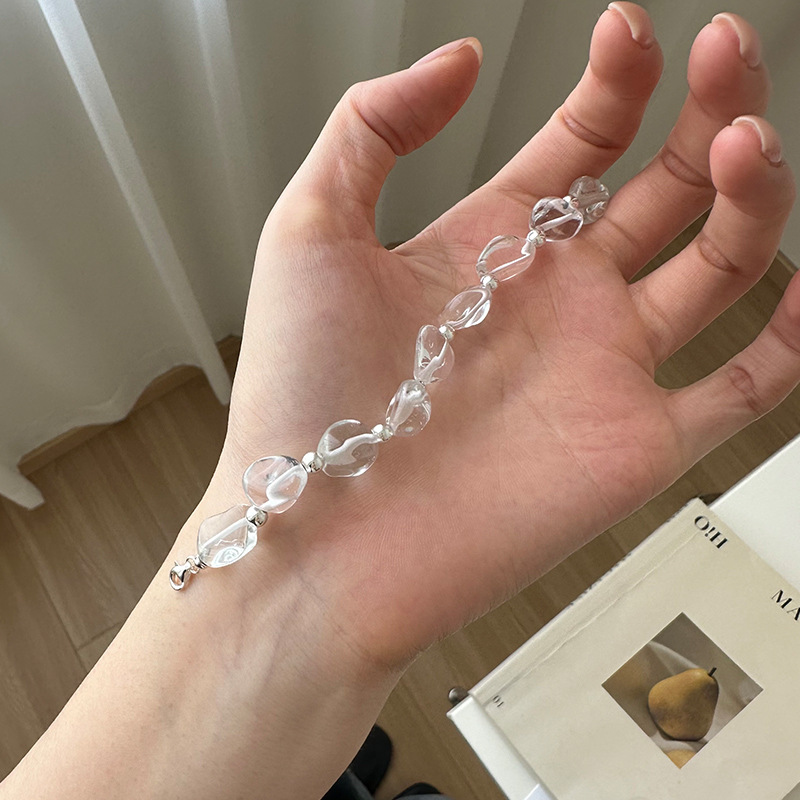 925 sterling silver irregular crystal spotted silver bead bracelet for women, simple handcrafted design, versatile beaded bracelet B3238 pic 8