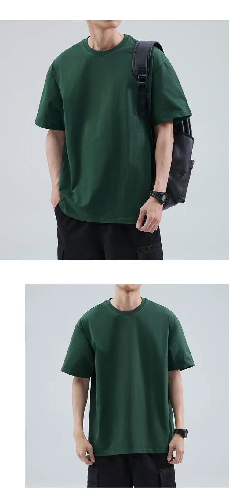 港风短袖t恤男士夏季宽松大码男装潮牌白色体恤简约百搭纯色半袖详情9