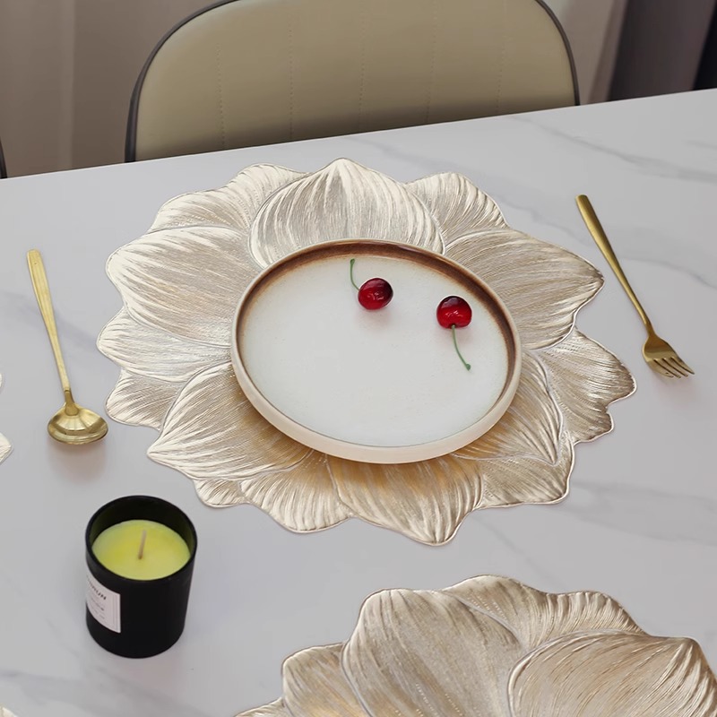 Light luxury lotus anti-slip placemats, PVC heat insulation pads, hotel home Western-style plate pads, Ins-style table pads, bowl pads, decorative pads pic 12