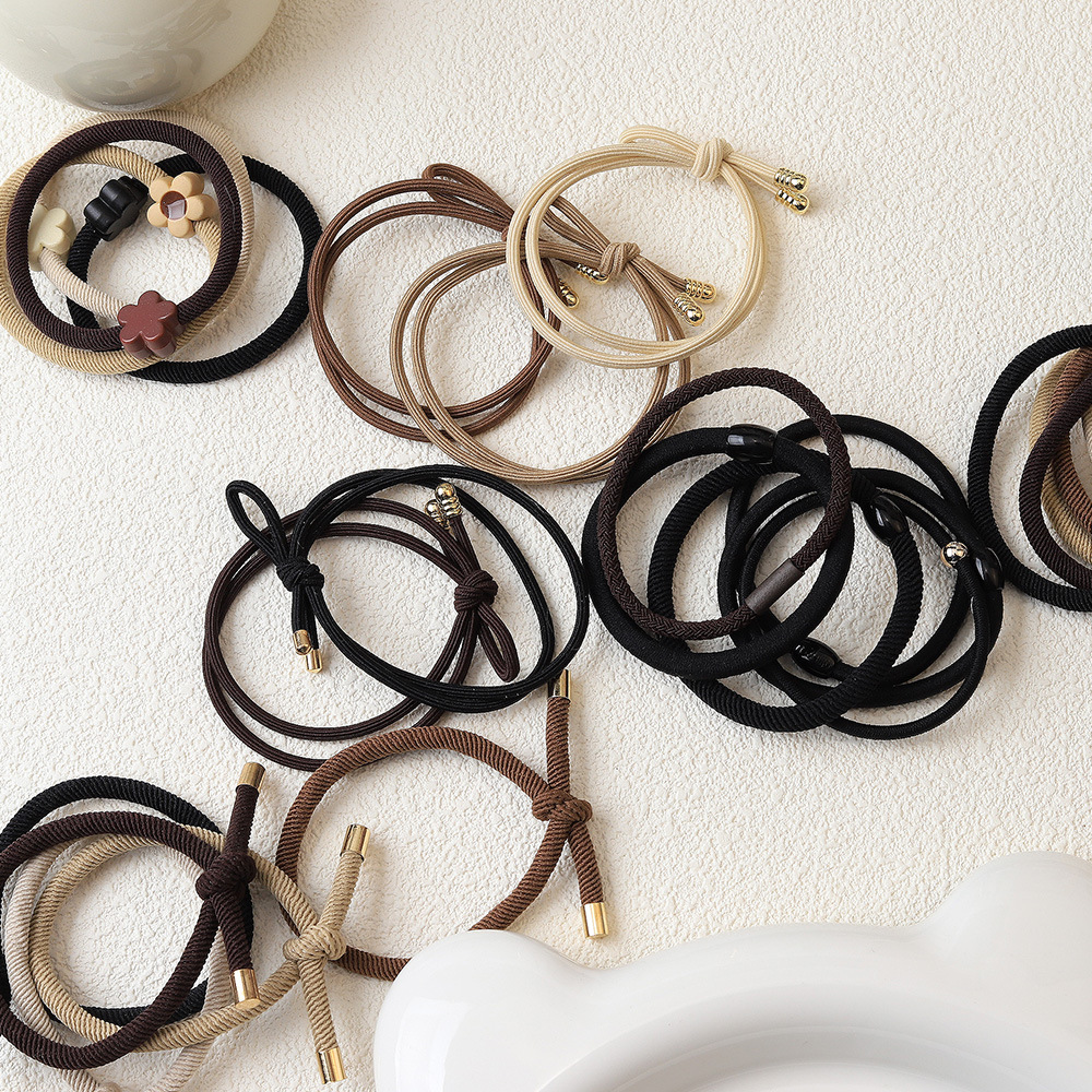 韩式棕色系高弹力发绳基础好用皮筋大地色斜纹扎发耐用头绳发饰详情12
