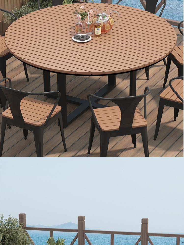 星辰工厂防水防晒室外圆形餐桌简约户外庭院休闲桌椅组合家用露天烧烤桌子详情12