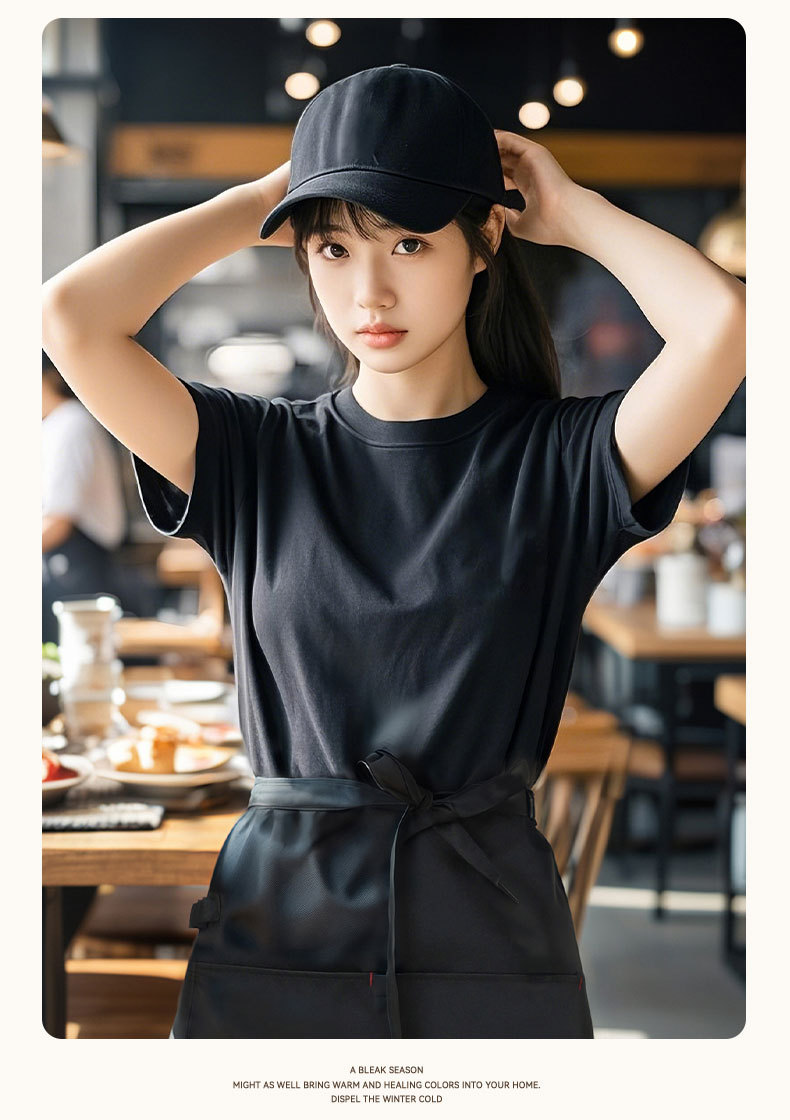 酒红色t恤定制印字logo火锅饭店餐饮专用服务员夏季短袖工作服详情12