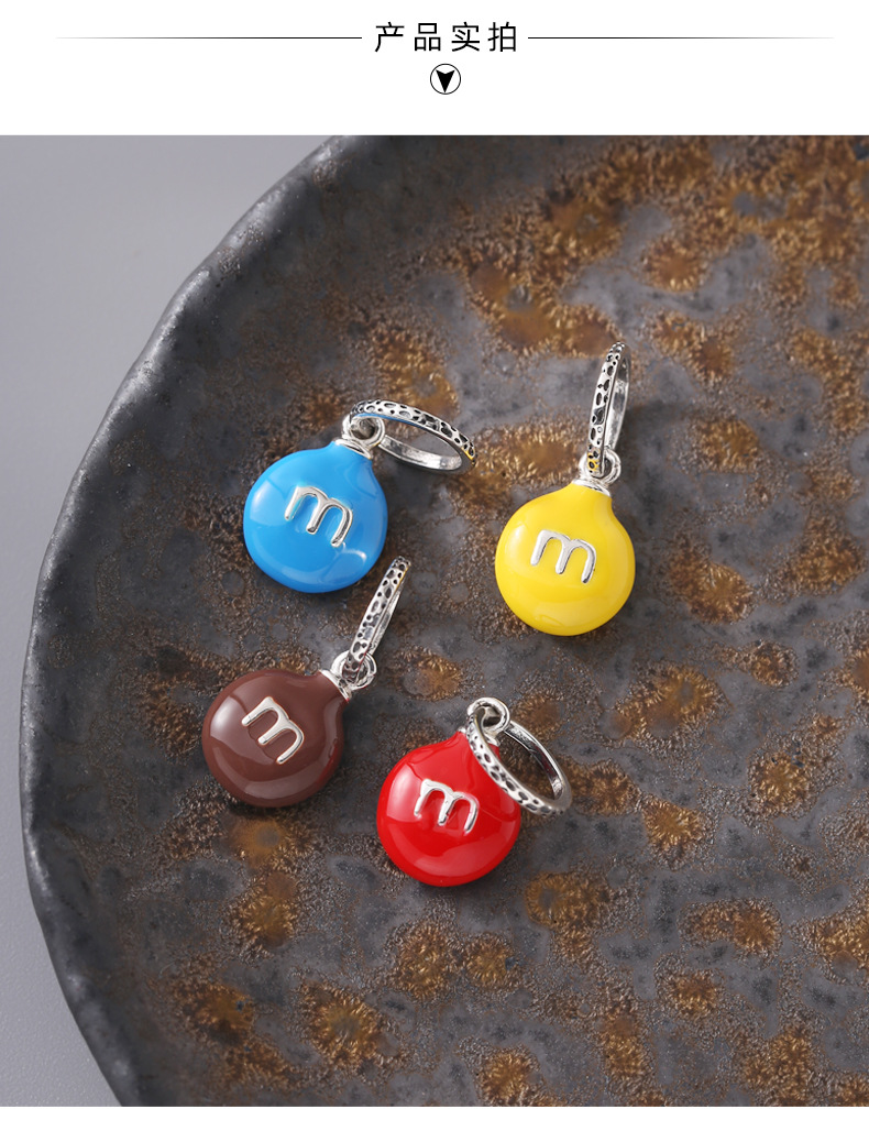 925 sterling silver colored m chocolate bean pendant, simple handcrafted DIY design, fashionable necklace, suitable for both men and women, N0295 pic 5