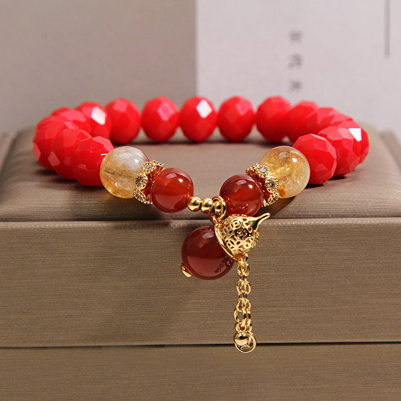 New Chinese-style red crystal bracelet for women, light luxury, niche and high-end feel, yellow tower crystal red agate gourd wealth attraction bracelet accessory pic 2