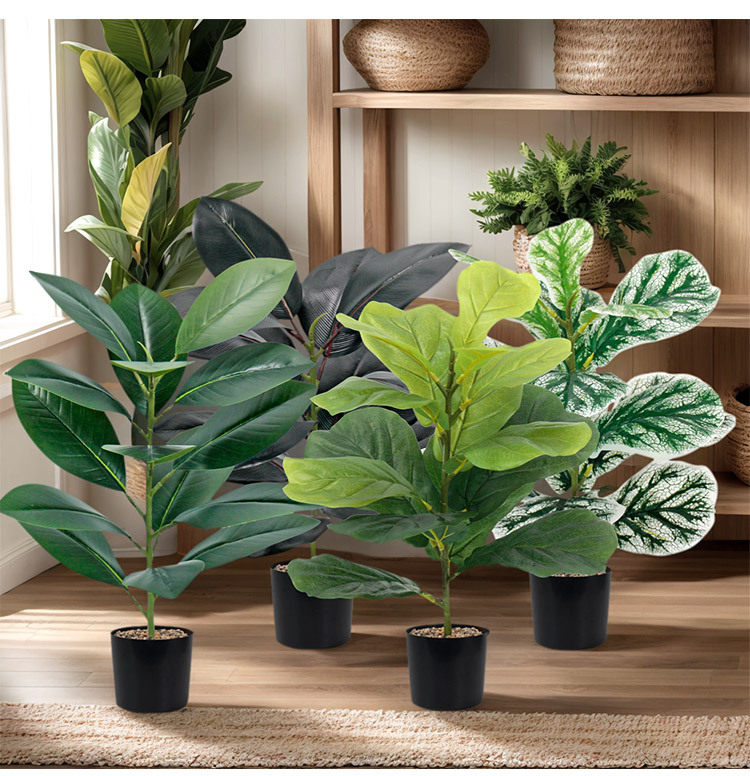 Simulated green plants, magnolia branches, black diamond rubber trees, Ficus lyrata, green decoration, garden landscaping, living room table ornaments pic 2