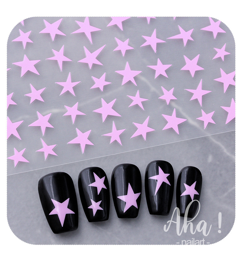 Wholesale of popular sweet and cool nail accessories, including gold and silver starlight, black and white, and colorful five-pointed star 3D self-adhesive nail stickers pic 8