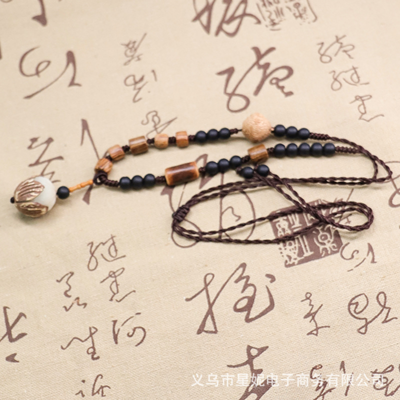 古风流苏白玉菩提项链鸡翅木磨砂挂链长款男女毛衣链饰品配饰挂件详情10