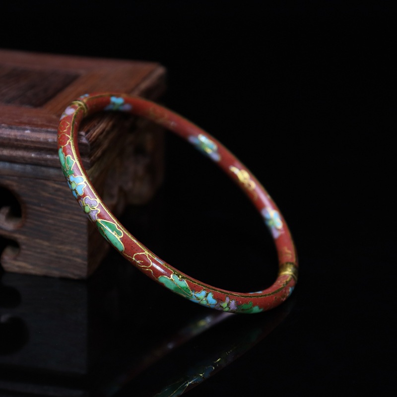 Beijing Cloisonne vintage collectibles, classical ethnic style copper body cloisonne enamel jewelry open bracelet pic 6