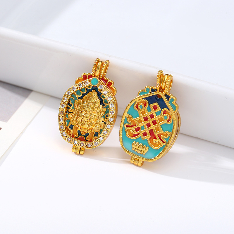 Fashionable and individual ancient-style sand gold enamel color diamond-encrusted pendant decoration can be opened. Wholesale of Wealth God pendant jewelry from the manufacturer pic 4