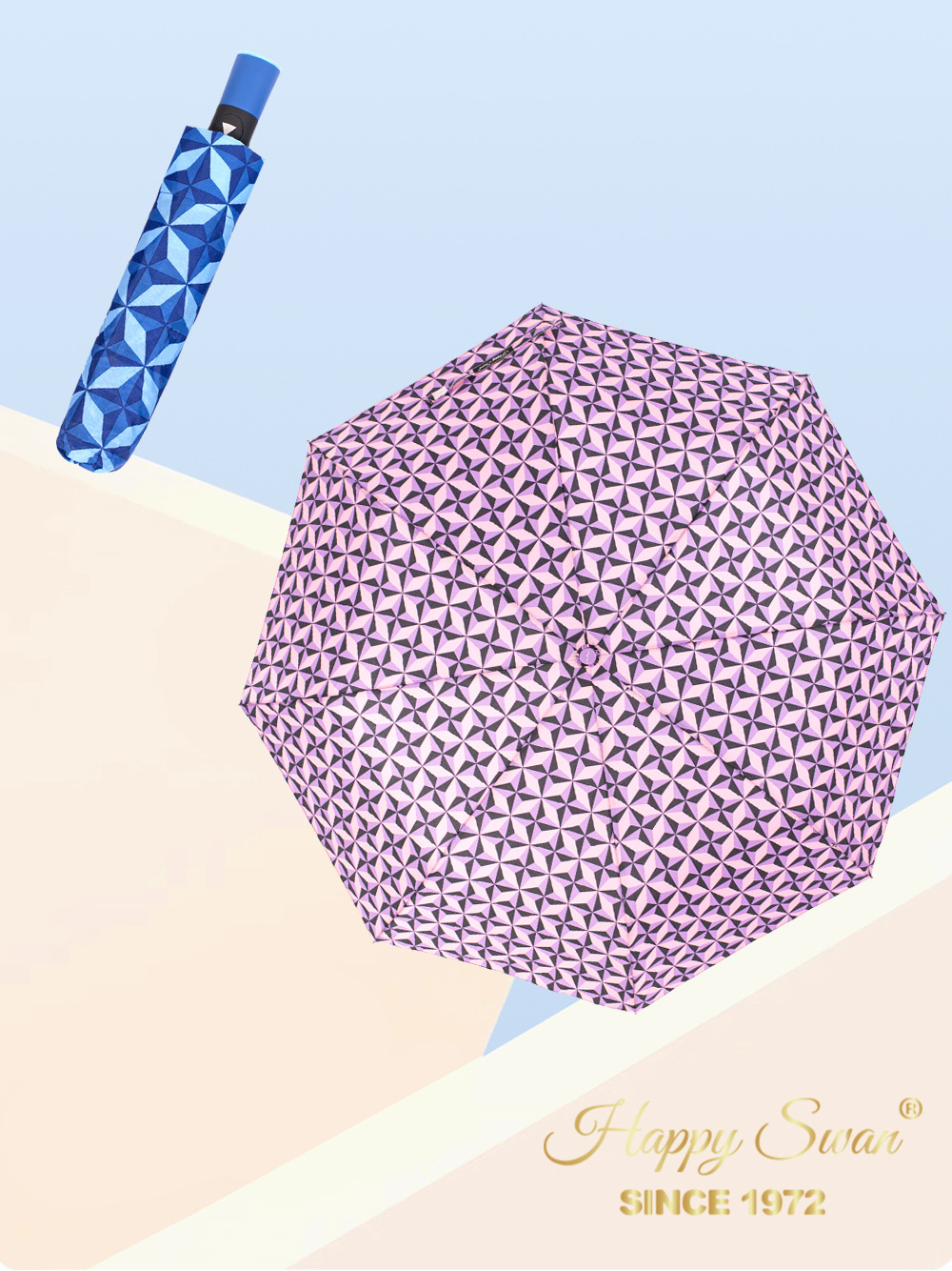 菱格高颜值三折半自动伞8骨雨伞欧美外贸现货日用挡风遮阳防雨创意伞具详情9