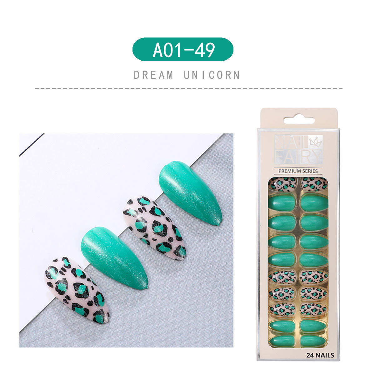 New leopard print teardrop nail, 24-piece nail patch, wearable nail, French pointed nail patch, finished false nail, short style pic 9