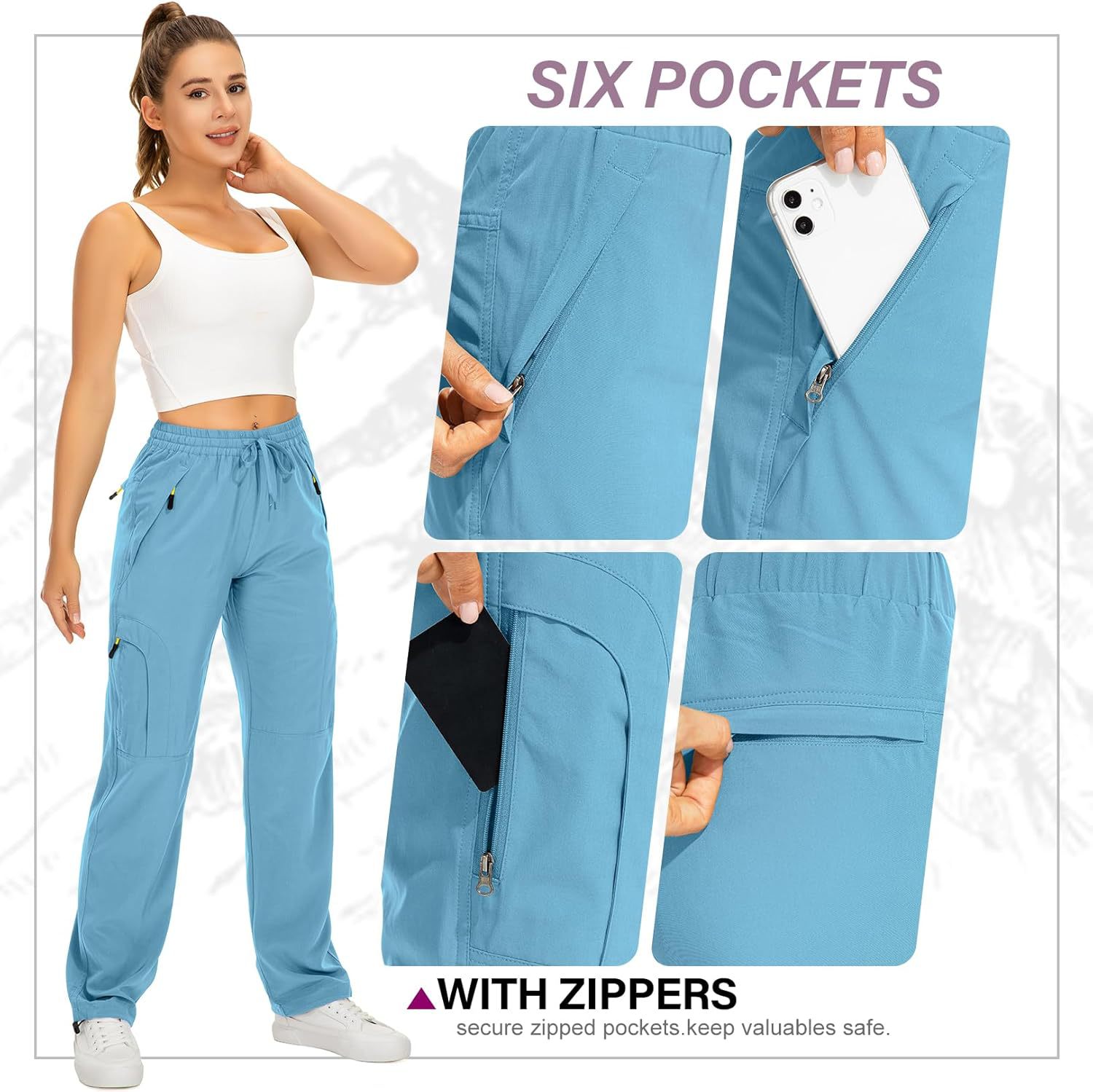 跨境亚马逊新款女士休闲运动舒适长裤拼接束脚松紧工装长裤详情15