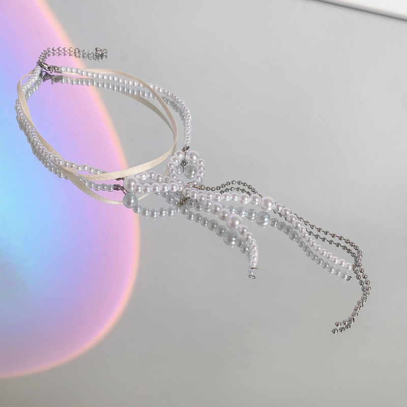 超仙珍珠蝴蝶结流苏双层项链气质高级感锁骨链时尚小众新娘饰品女详情11