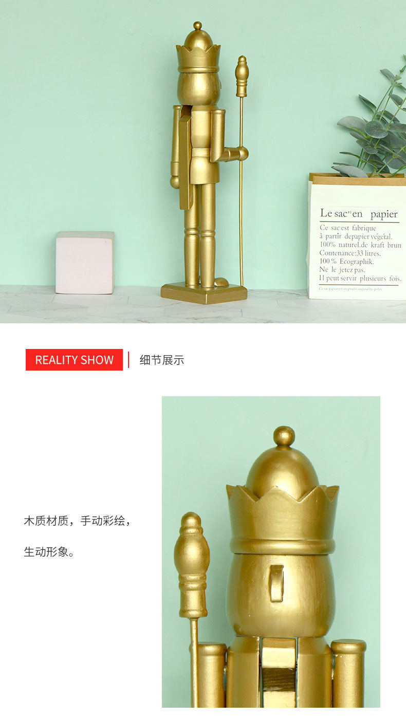 New 38CM simple style golden drum soldier wooden handicraft decorative item nutcracker cross-border stock delivery pic 3