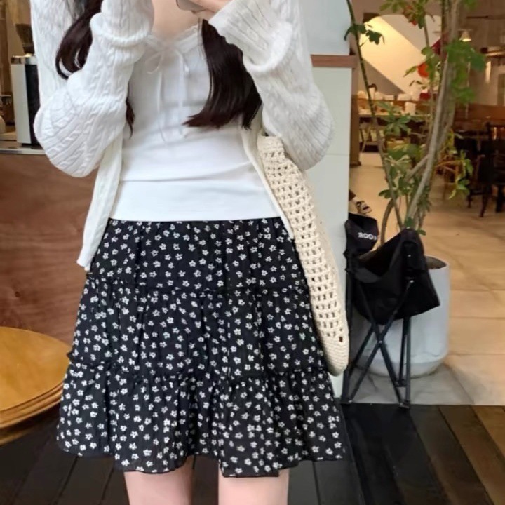 碎花复古甜美半身裙蛋糕2025春夏高腰小个子显瘦黑色蓬蓬短裙详情6