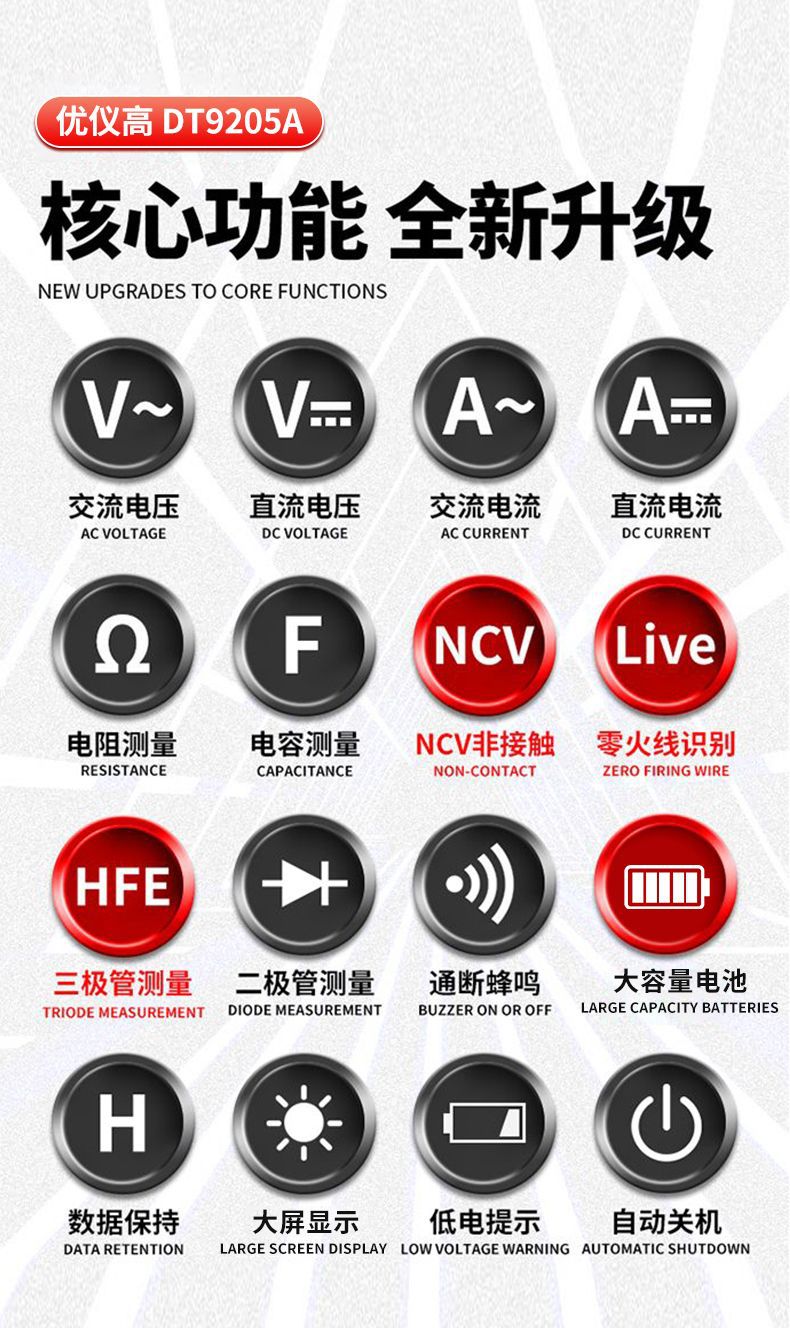 语音播报多用表DT9205A高精度防烧语音万能表全自动表维修电工详情4