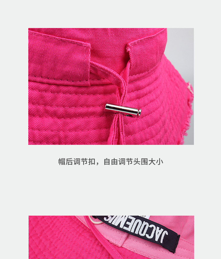 夏季爆款渔夫帽水洗棉大檐时尚潮流度假毛边吊绳遮阳防晒帽详情13