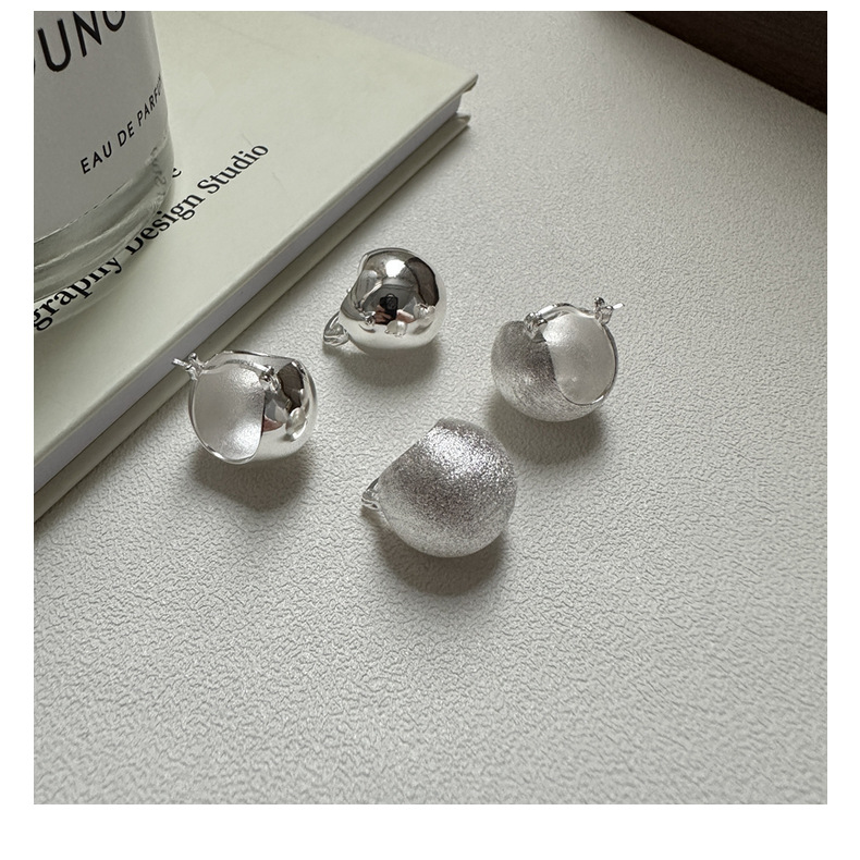 S925 sterling silver Korean version fashionable basic style INS heavy metal smooth texture ear buckle round ball design personalized earrings pic 20