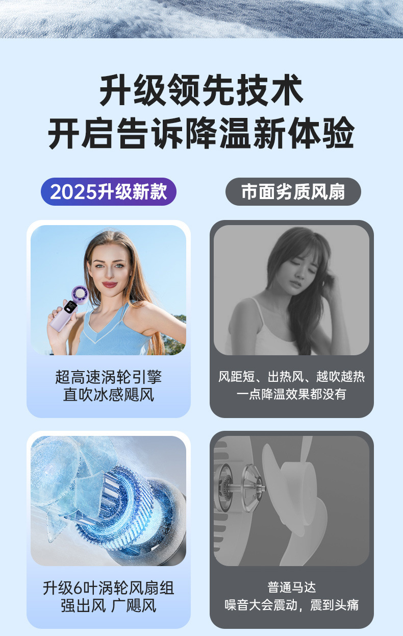 新款冰敷制冷高速手持风扇涡轮100档快速充电飓风usb折叠迷你风扇详情3