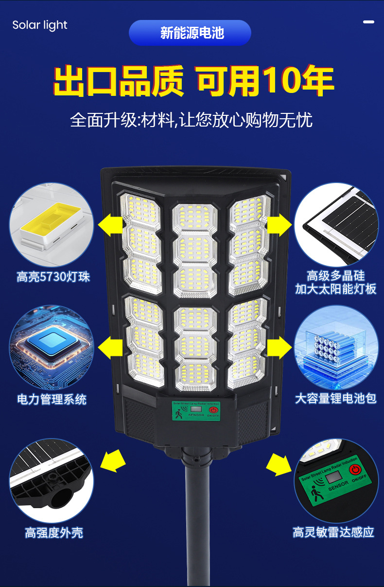 Solar integrated street lamps, high-power light-controlled radar sensor outdoor garden lamps, household environmentally friendly and energy-saving solar lamps pic 11
