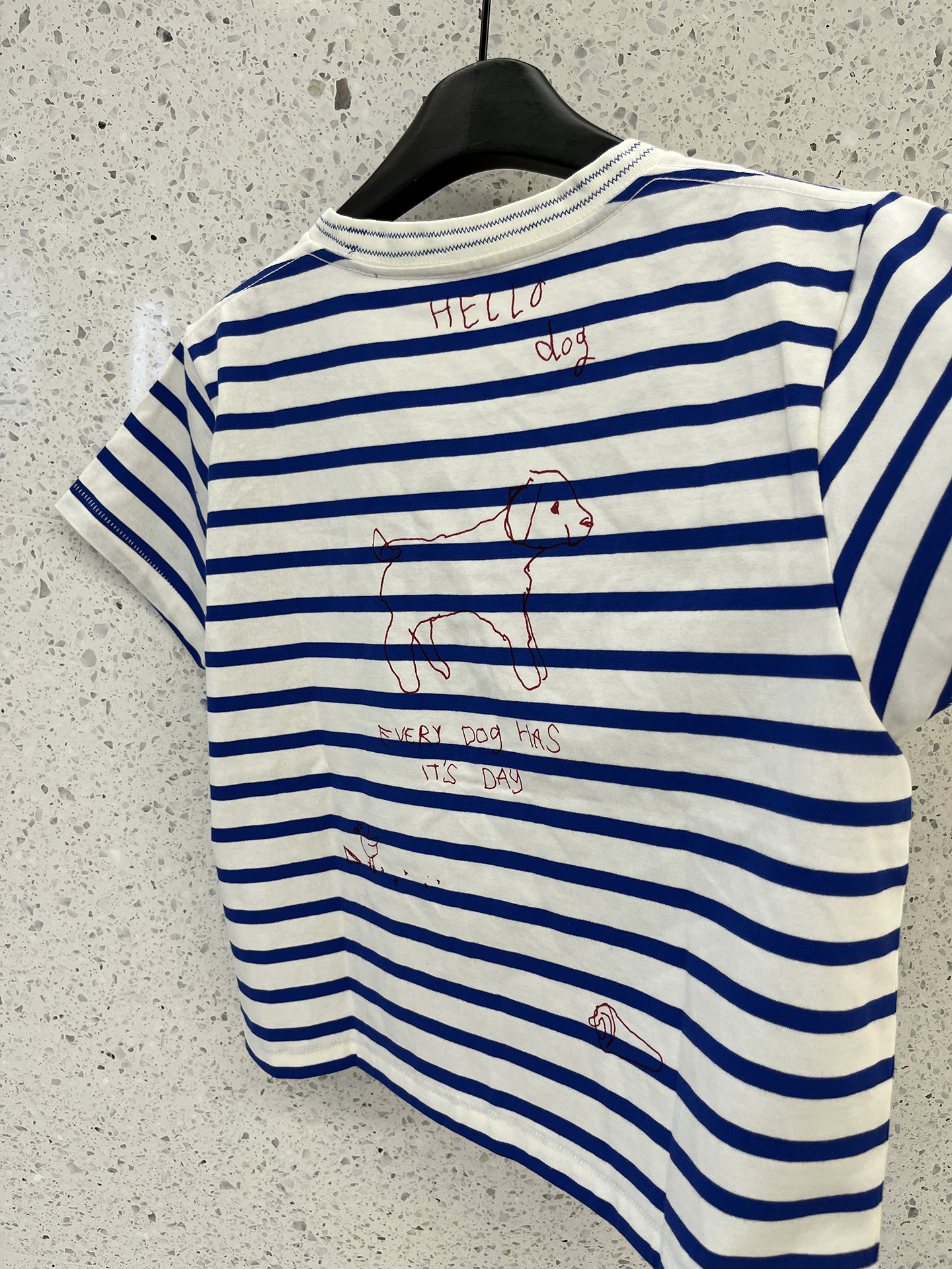 A short striped short-sleeved T-shirt with hand-painted dog letter prints for girls pic 5