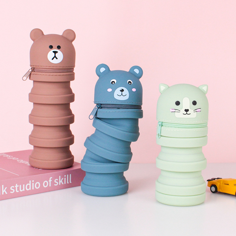 学生笔袋文具硅胶笔袋卡通可伸缩笔筒文具学习用品厂家批发可定详情20