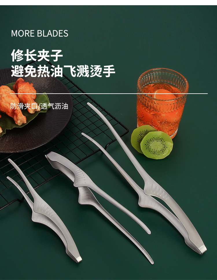 不锈钢烧烤夹韩式烤肉夹子食用牛排夹家庭自助餐烤肉夹加长面包夹详情12