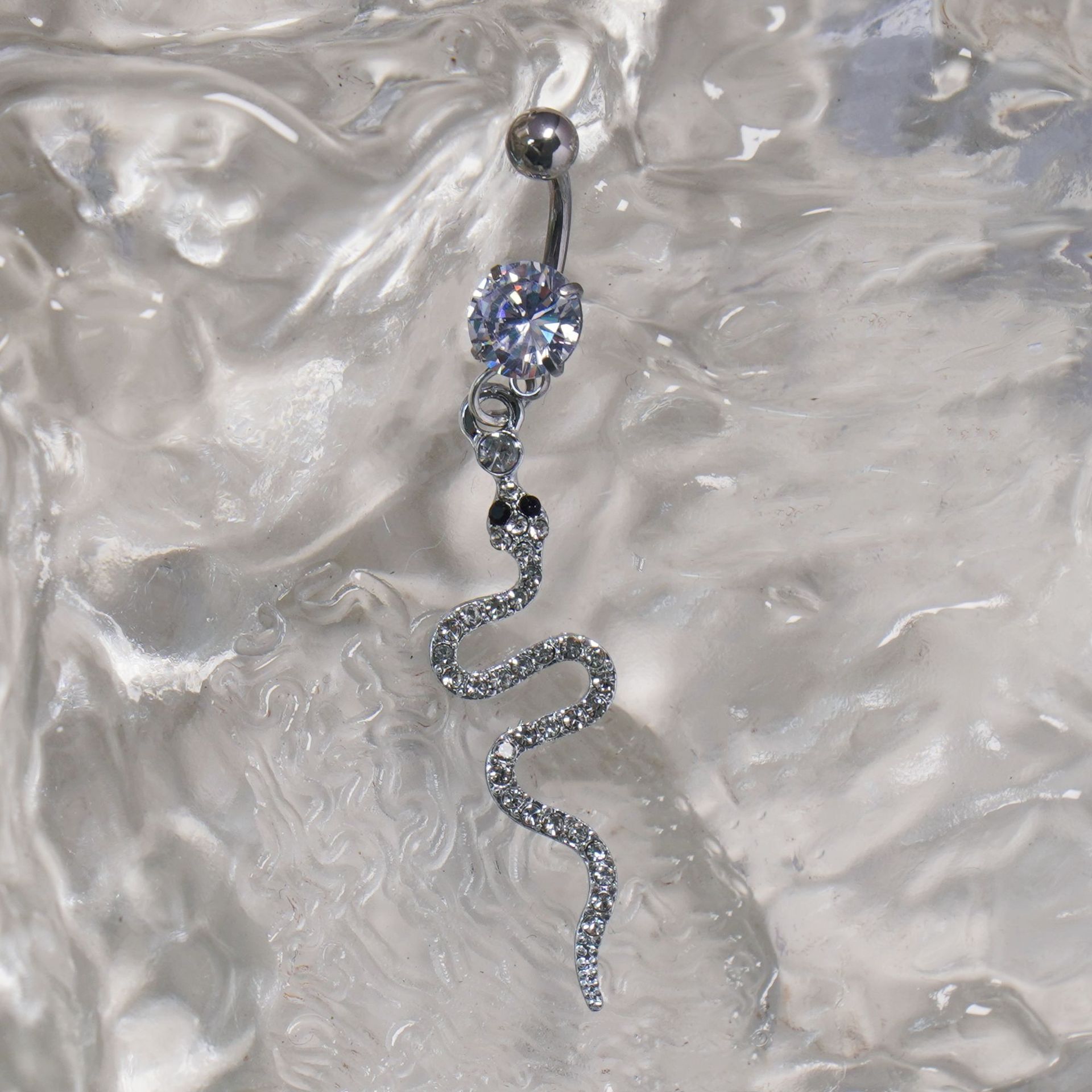 小蛇肚脐钉不锈钢镶锆石肚脐钉长款小众肚脐环轻奢风欧美穿刺饰品详情5