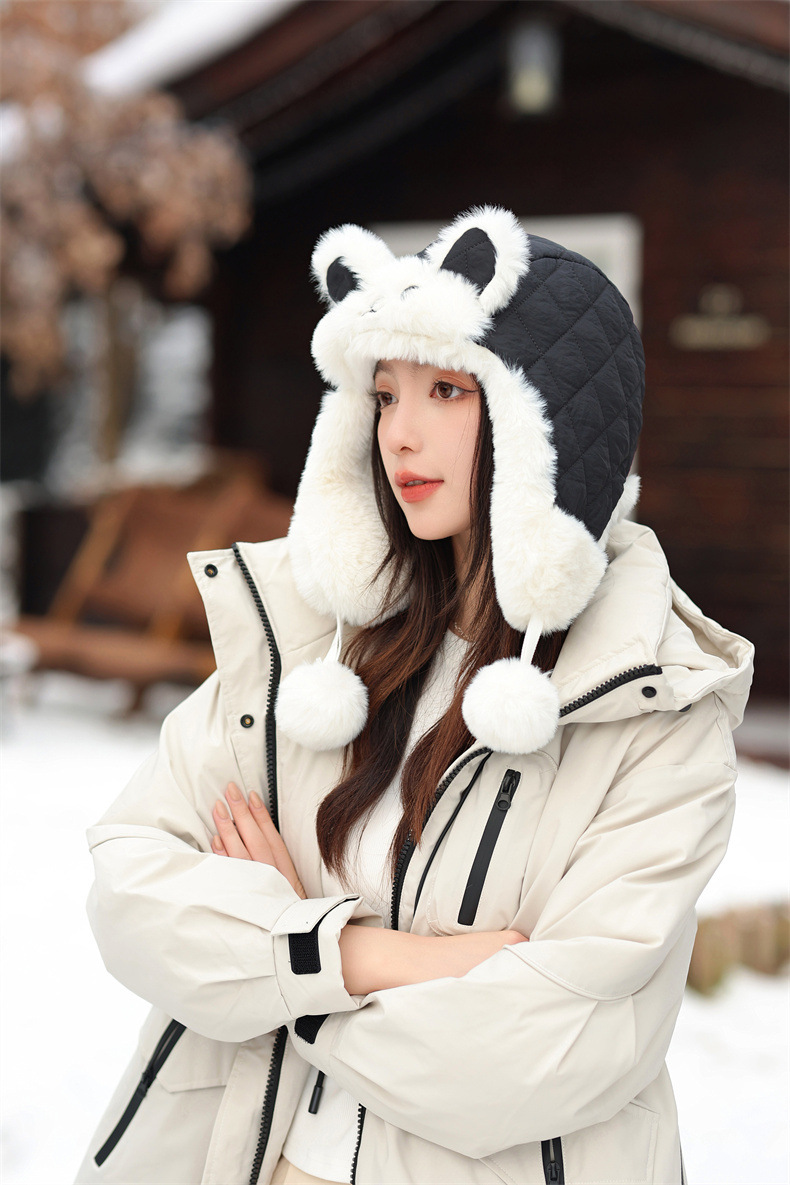 兔耳朵保暖雷锋帽子女士秋冬季加绒厚套头护耳棉帽韩版滑雪骑行帽详情13