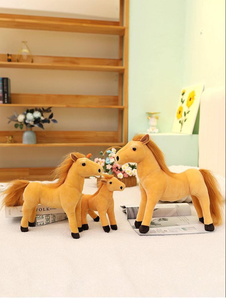 跨境仿真动物小马毛绒玩具公仔布娃娃生日礼物卡通棕马玩偶秀绒玩具批发详情7