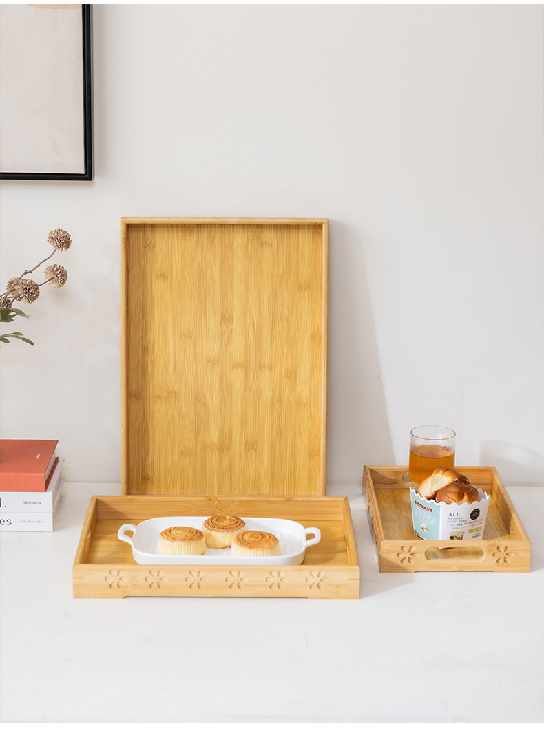 新款竹制雕花托盘简约设计家用酒店厨房中式实木托盘中式茶具茶盘详情14