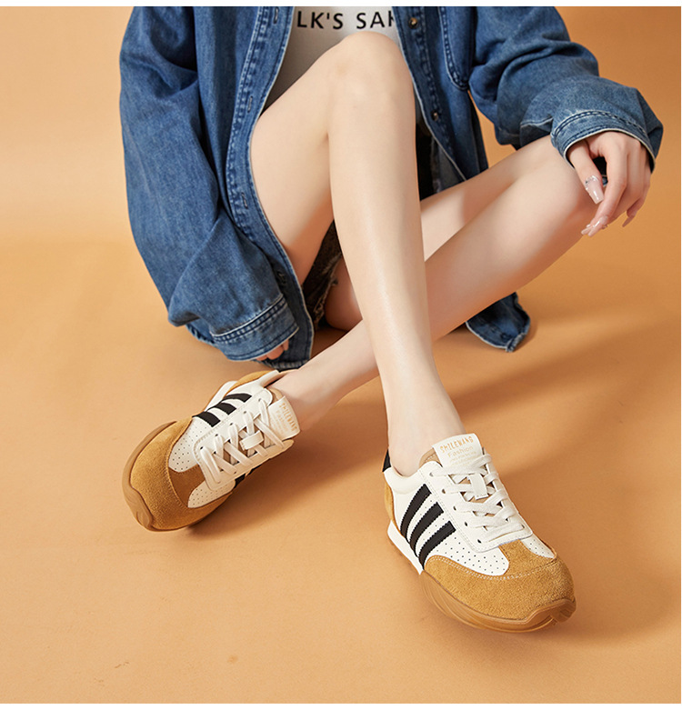 蜜蜂一狼旗舰店高端秋季德训女鞋休闲真皮运动阿甘鞋透气女士潮鞋详情22